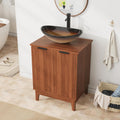 EROMMY 24 Inch Bathroom Vanity with Sink Combo, Bathroom Vanity with 2 Doors, Rustic Freestanding Bathroom Cabinet with Adjustable Shelf & Boat Glass Vessel Sink, Includes Water Tap & Sink Accessories