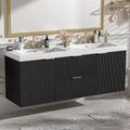 60' Bathroom Vanity with Sink Combo, Floating Double Sink Bathroom Vanity with SMC Resin Top, MDF Cabinet, Wall-Mounted Bath Room Vanities for Large Bathrooms (60''-Black)