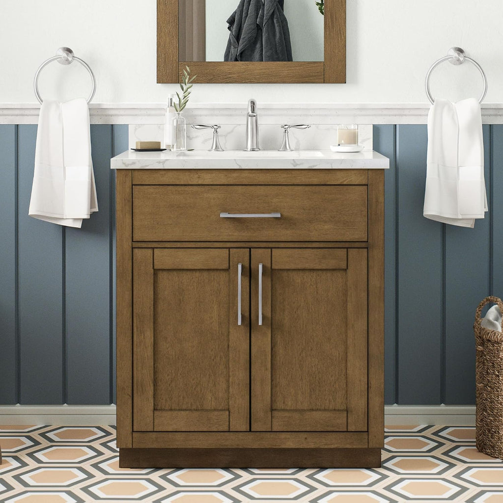 OVE Decors Athea 30' Single Undermount Sink Bathroom Vanity with Cultured Marble Countertop and Backsplash in Almond Latte Finish