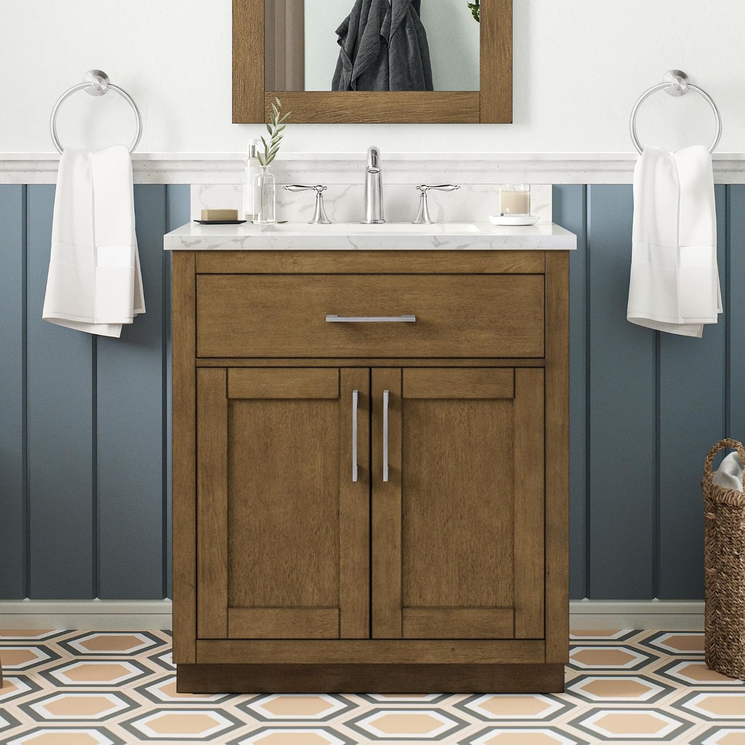 OVE Decors Athea 30' Single Undermount Sink Bathroom Vanity with Cultured Marble Countertop and Backsplash in Almond Latte Finish