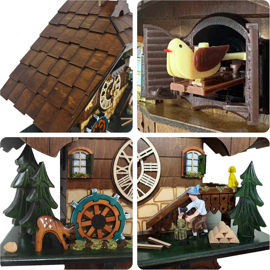 Cuckoo Clock Wall Art, Animated Scene, 12 Melodies, Volume Control, Night Mode, Germany Style Black Forest Retro Handcrafted Wooden Chalet, Traditional Rustic Home Decor, Gift for Family (12.5'x26')