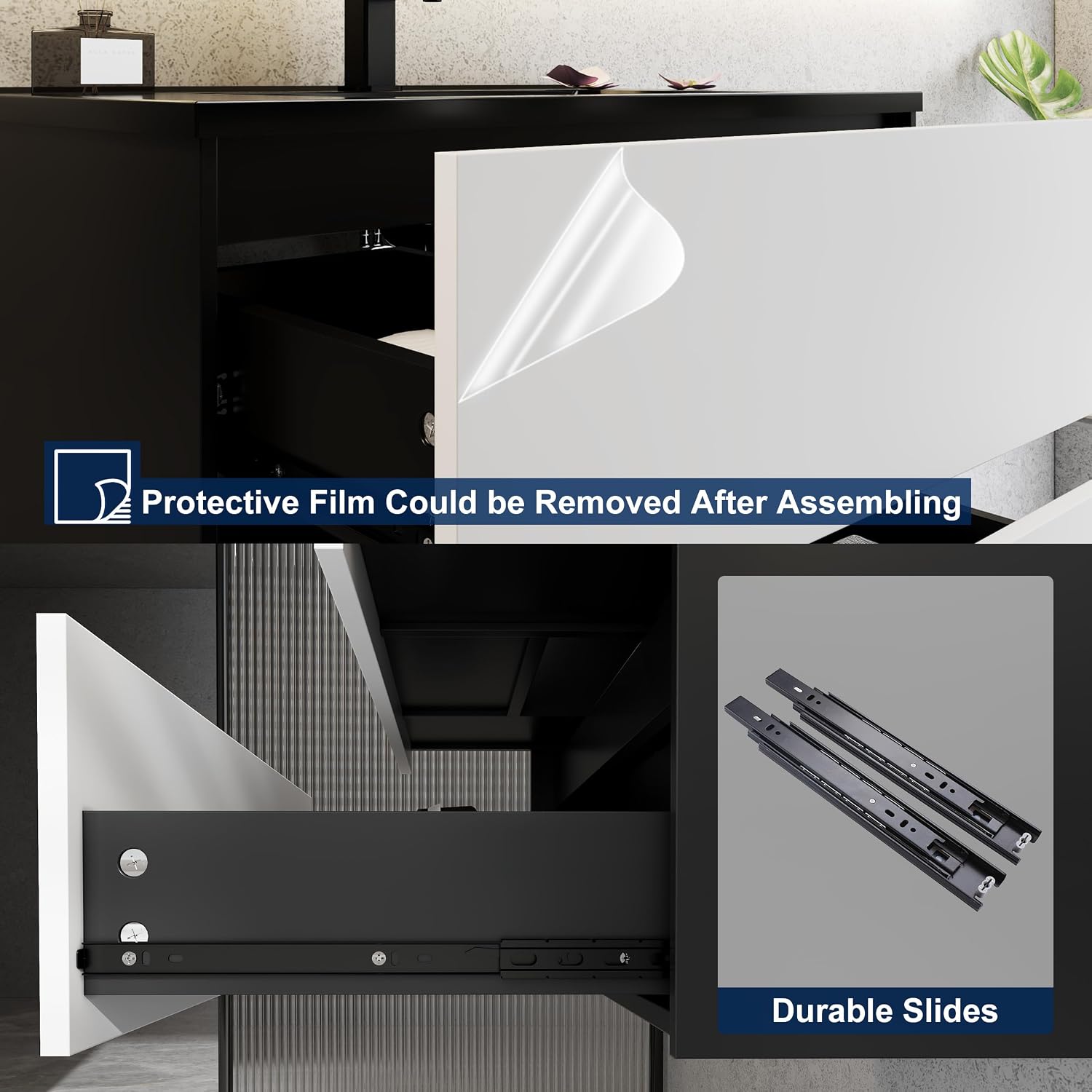 eclife 36' Bathroom Vanity Cabinet with Undermount Black Sink Combo, Wall Mounted Floating Bathroom Cabinet with Colors Mixed Style, 2 Big Drawers & Matte Black Faucet