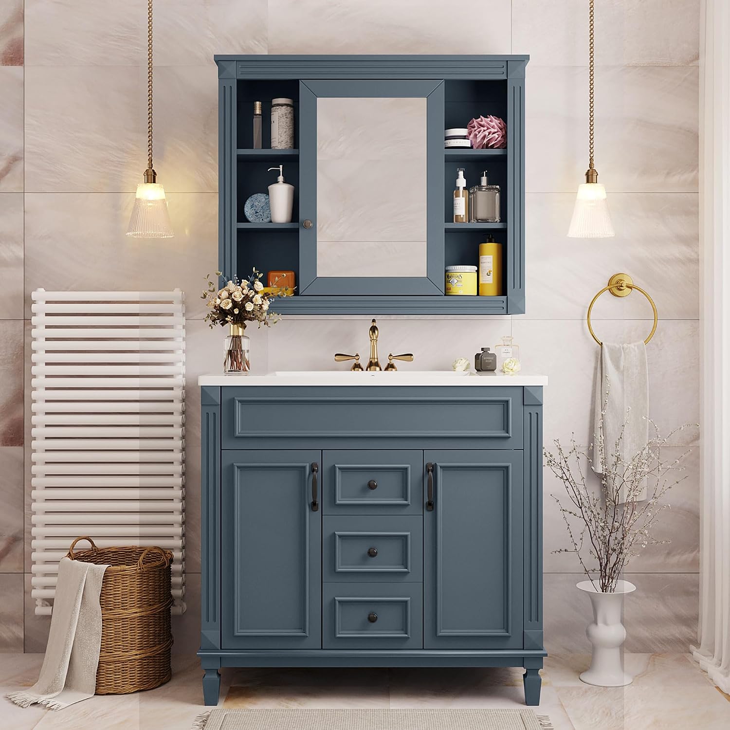 Merax Modern 36 Inch Wall Mounted Bathroom Cabinet with High Definition Mirror