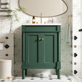 24' Vintage Bathroom Vanity with Sink Mid-Century Bathroom Vanity with 2 Soft-Close Doors & 2-Tier Adjustable Shelf Freestanding Bathroom Storage Cabinet with Roman Column Base & Metal Handles,Green