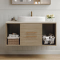 40' Bathroom Vanity with Sink Set, Modern Oak Wall Mounted Bathroom Vanity Cabinet with Above Oval Ceramic Sink,Gold Handle 2 Drawers & 2 Open Storage, Single Sink Floating Bathroom Vanity
