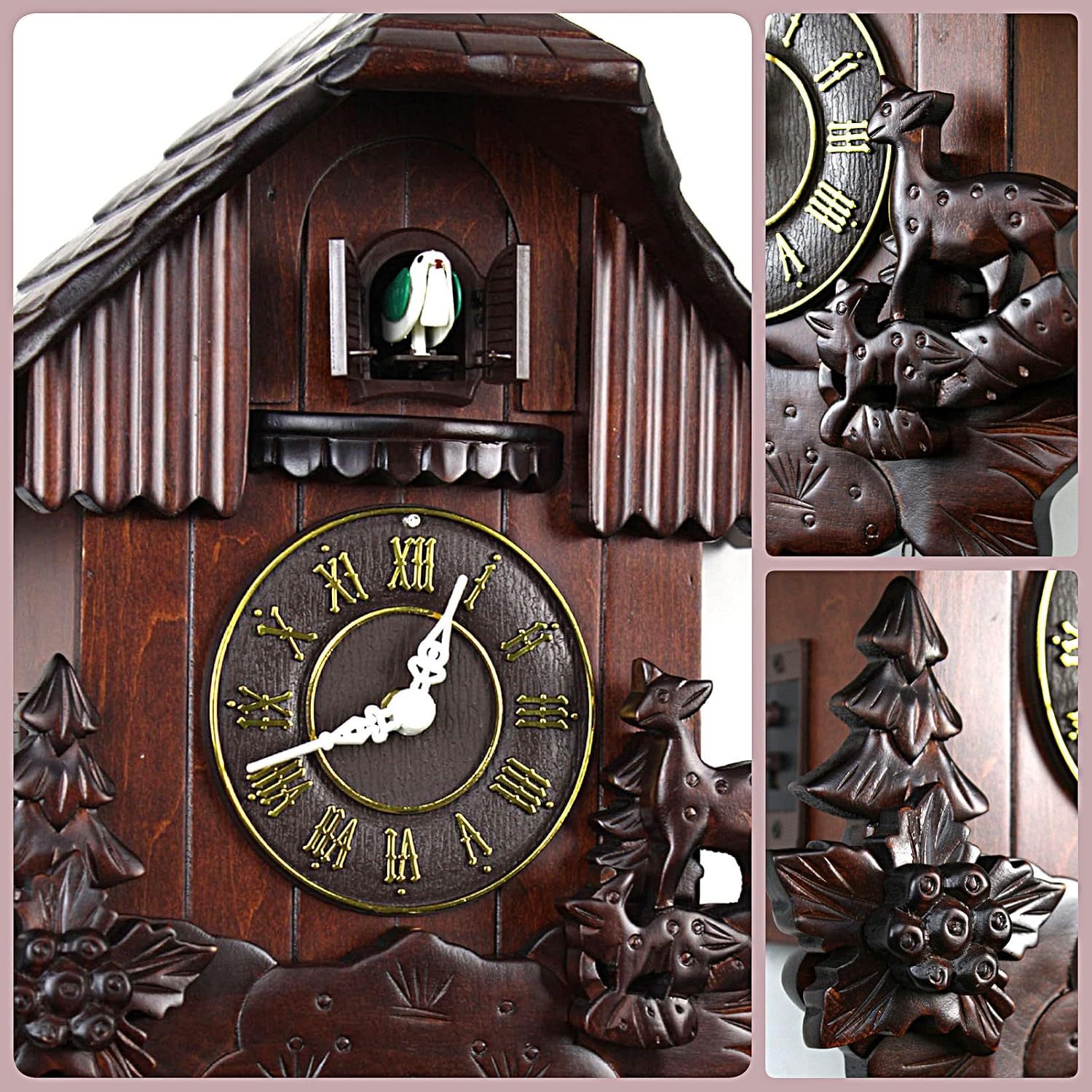 Cuckoo Clocks,Wall Clock,Cuckoo Clocks for Wall,Solid Wood Cuckoo Clock Vintage Singing Bird,Home Decor and Swinging Pendulum Cuckoo Clock Hand Carved