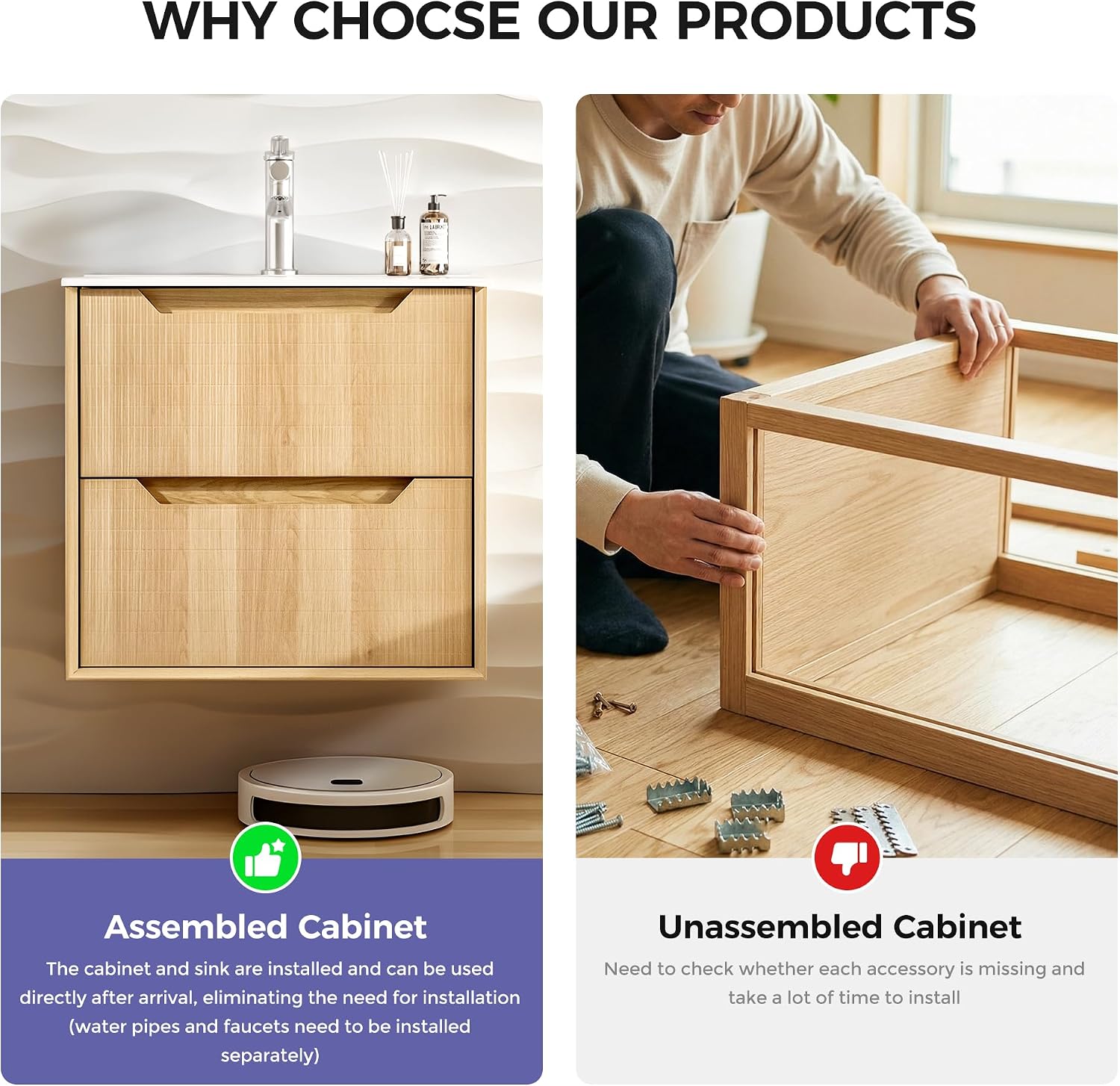 32' Japandi Floating Bathroom Vanity with Sink, Pre-Assembled Natural Oak Multi-Layer Solid Wood Bathroom Sink Vanity, Wall Mounted with Integrated Stone Top and 2 Soft Close Drawers