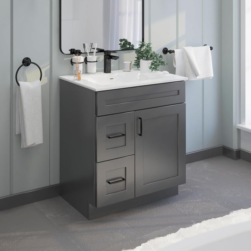 30' Shaker Bathroom Vanity Sink Base with Drawers (Ready-to-Assemble) (Grey Shaker Vanity Base)