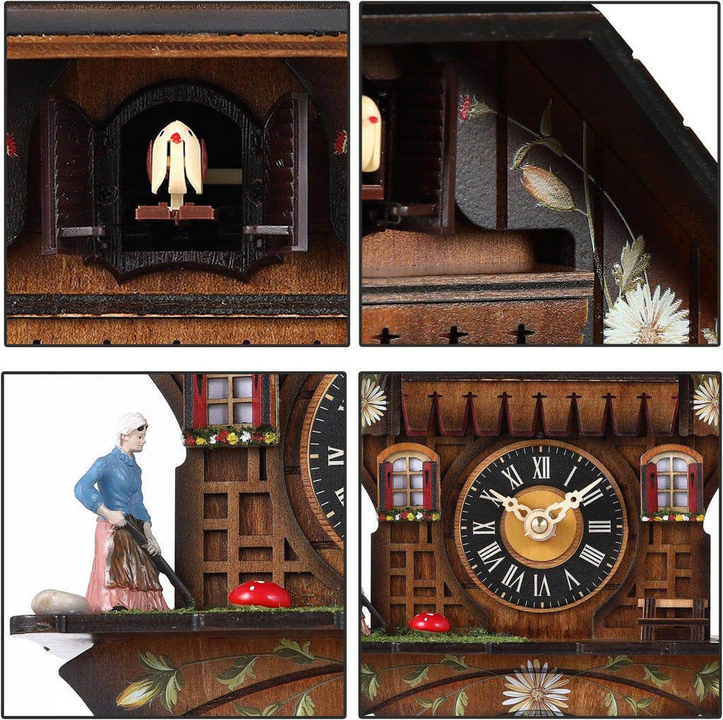 Kintrot Cuckoo Clock Traditional Black Forest Handcrafted Wooden Quartz Wall Clock with 12 Melodies