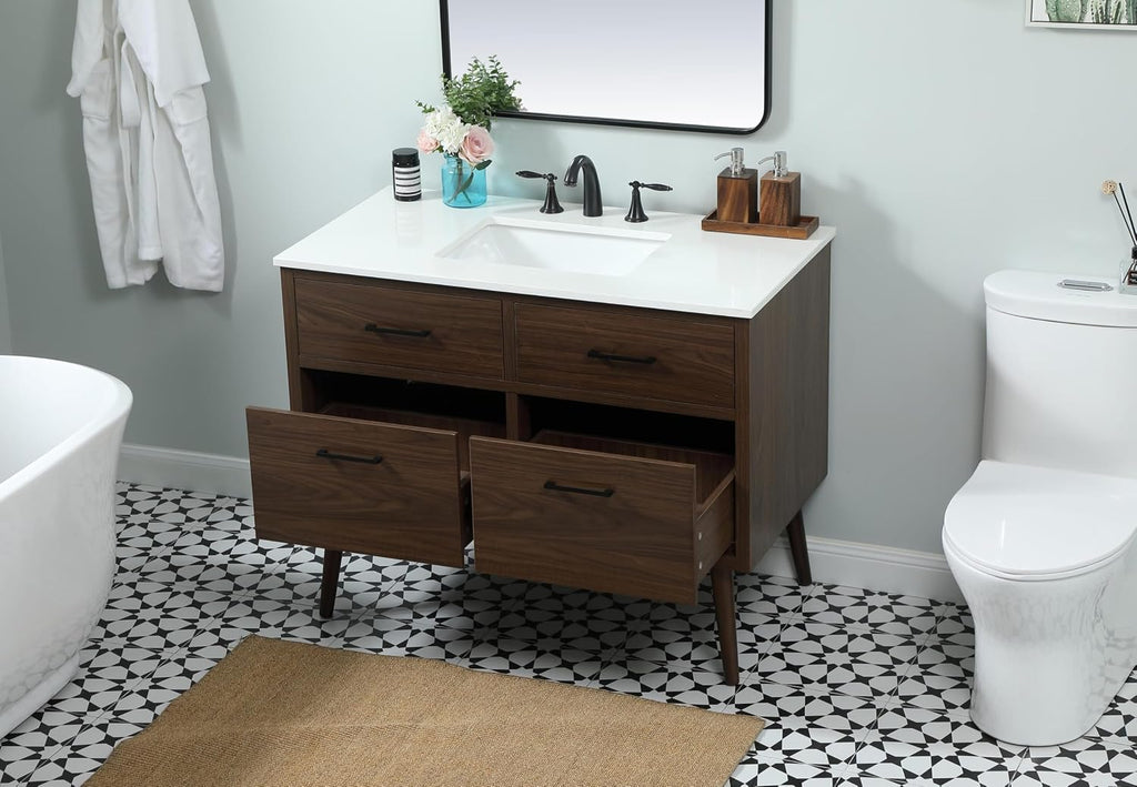 42' Bathroom Vanity, Engineered Wood (MDF/Laminate), Brown/Dark Wood
