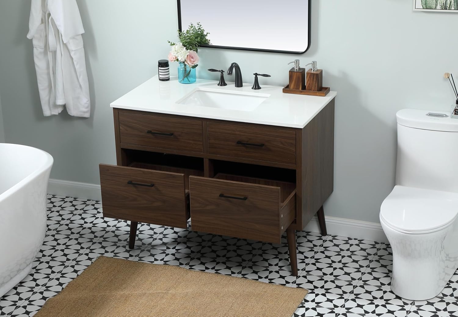 42' Bathroom Vanity, Engineered Wood (MDF/Laminate), Brown/Dark Wood