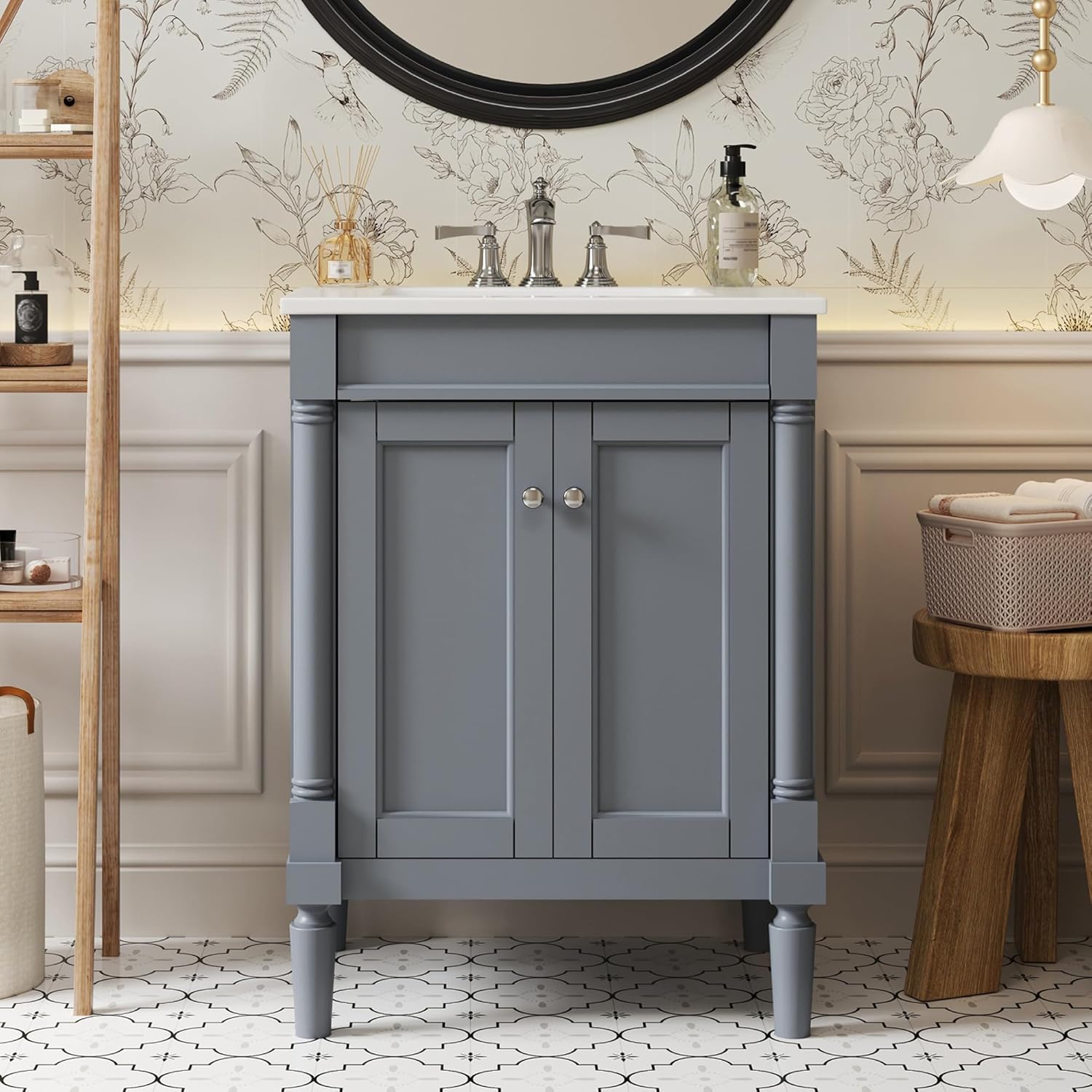 Merax 24' Bathroom Vanity with Sink, Powder Room Small Bathroom Vanity with 2-Door Cabinet, Undermount Sink, Solid Wood Frame Bathroom Storage Cabinet