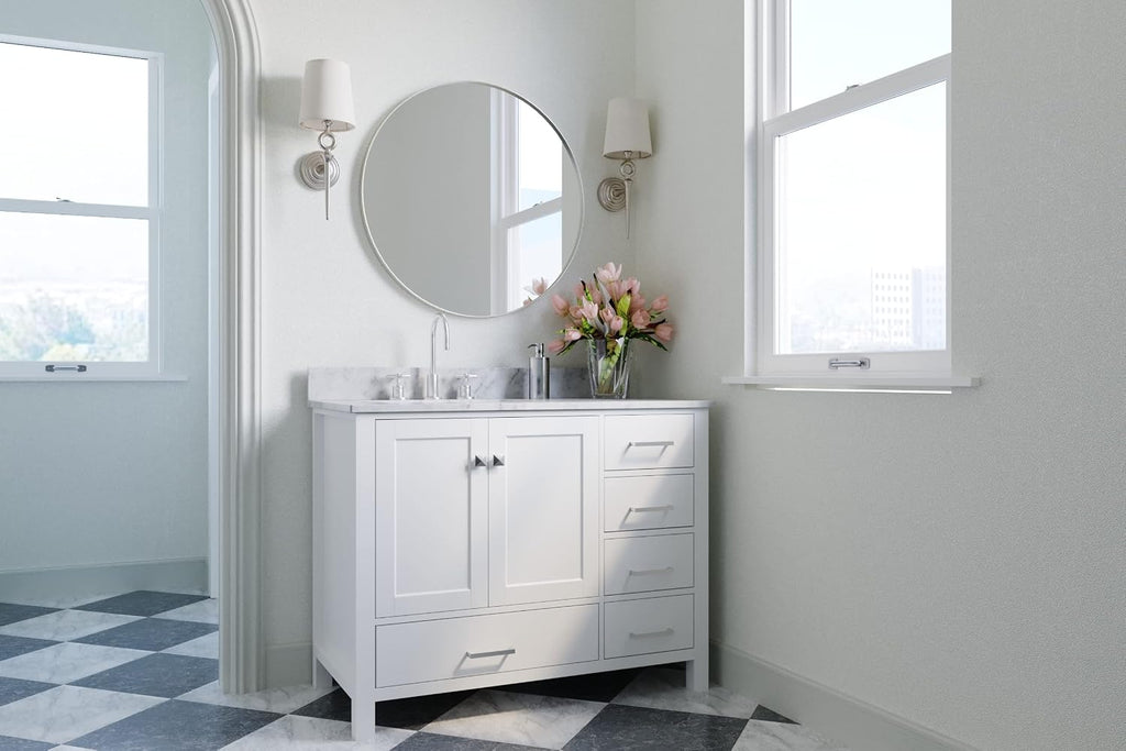 ARIEL Cambridge 43 in. Left Offset Rectangle Single Sink Vanity with Carrara White Marble Countertop in White