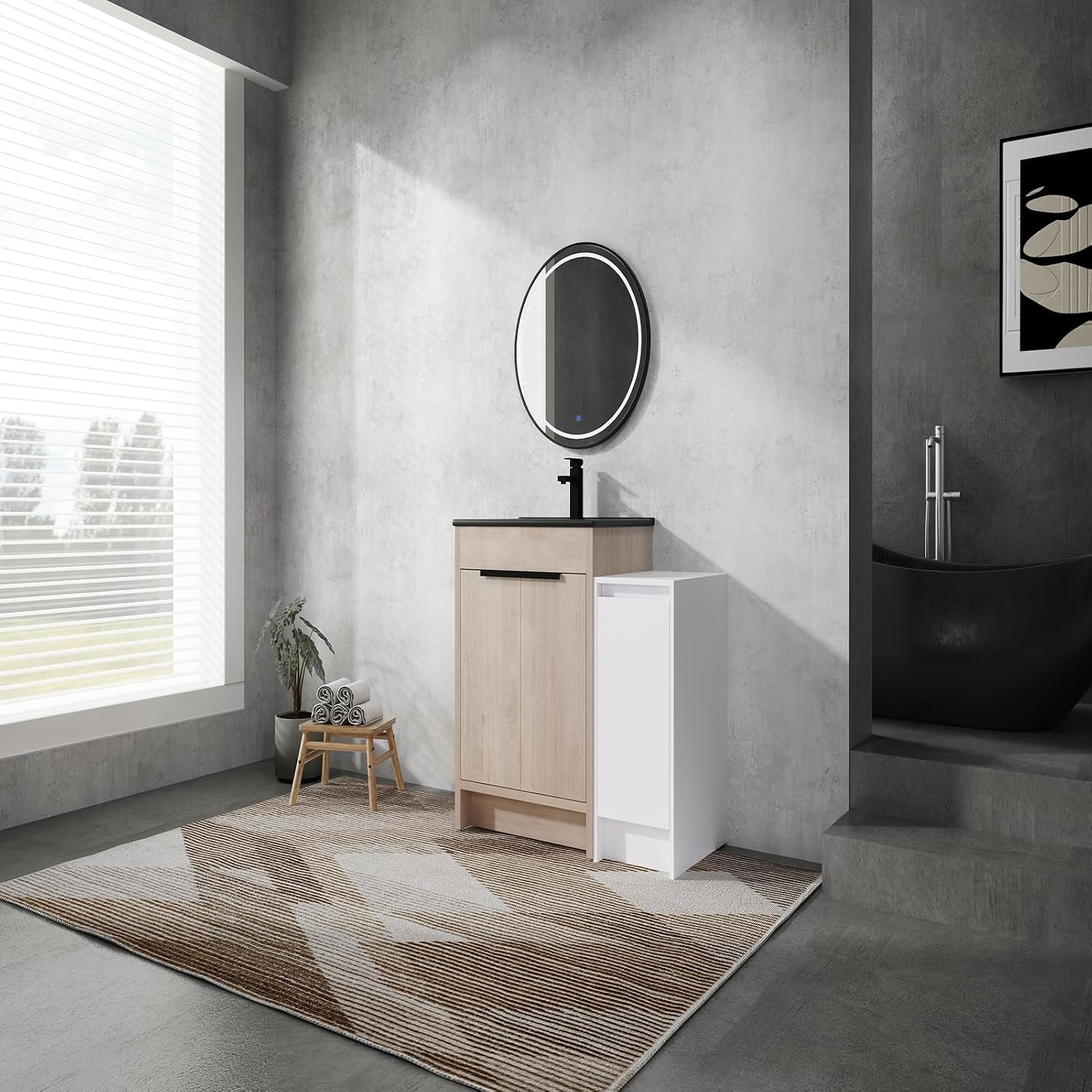 36 Inch Bathroom Vanity with Sink Top Combo, Freestanding Bathroom Vanity Cabinet with Black Ceramic Sink Plywood Bathroom Vanity Set with Storage Cabinets and Soft Closing Door