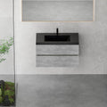 36' Floating Bathroom Vanity with Sink, Modern Wall-Mounted Bathroom Storage Vanity Cabinet with Black Quartz Sand Top Basin and Soft Close Drawers