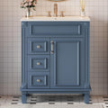24 Inch Blue-Grey Bathroom Vanity with Sink,Modern Bathroom Vanity with 2 Left Hand Drawers & Adjustable Shelf,Soft Closing Doors & Silver Handles,Solid Wood Frame,French Embossed Front
