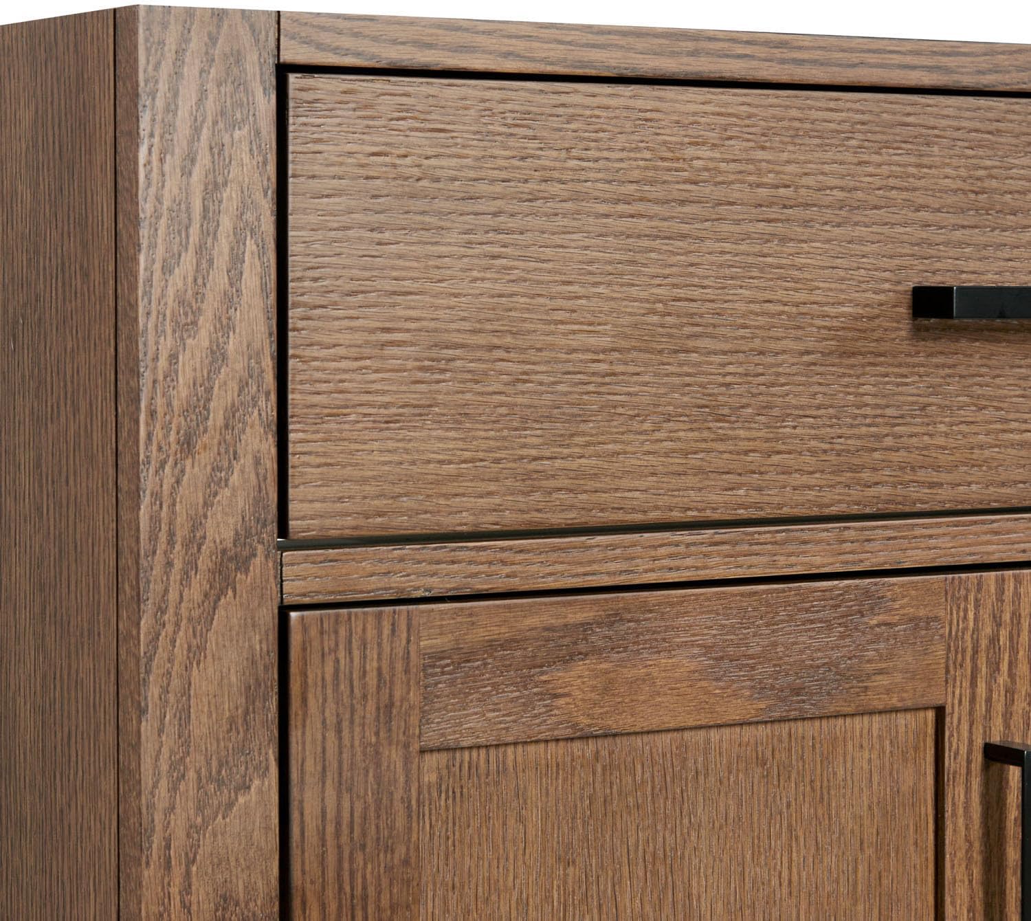 DKB Isabella 42-Inch Brown Oak Single Bathroom Vanity with Sink, 1.5-Inch Edge Pure White Quartz Countertop & 4' Backsplash, Soft-Closing Doors & Drawers, Solid Oak Wood Construction