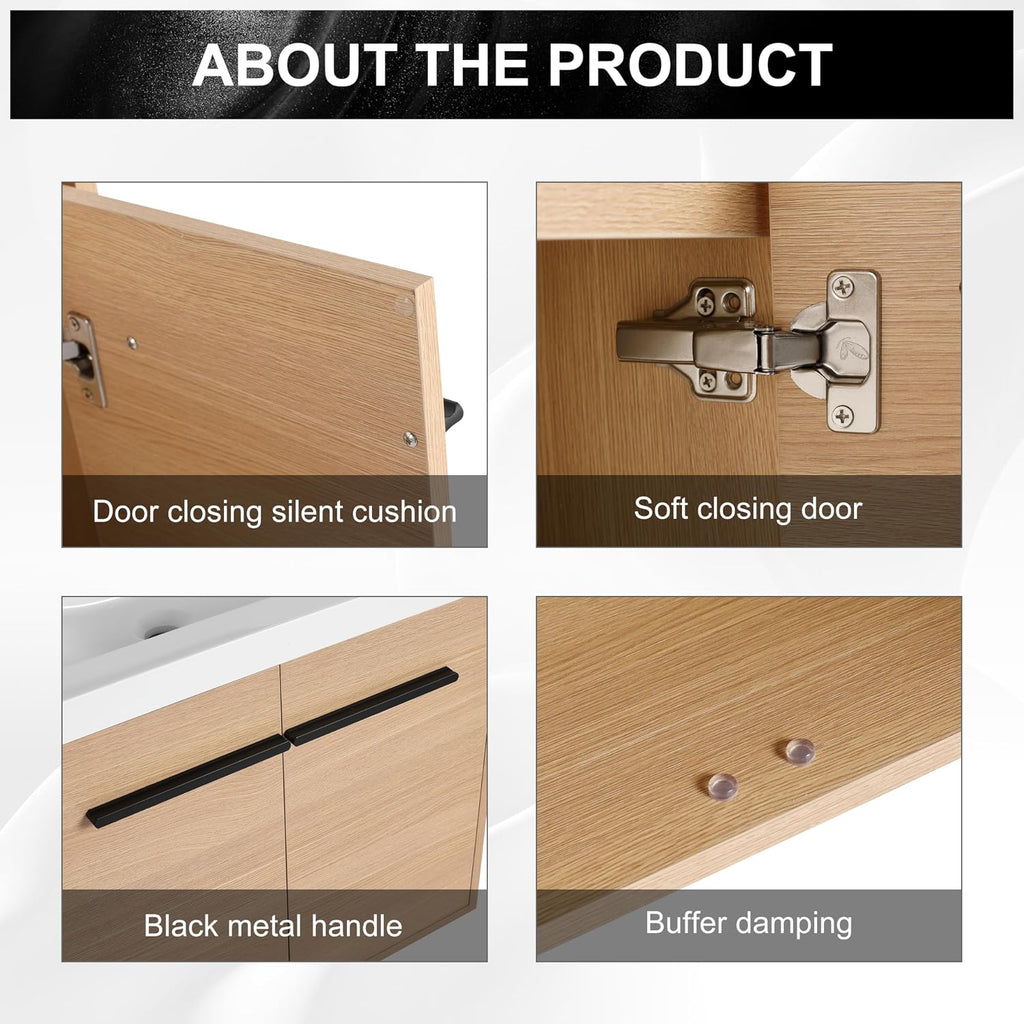 24 Inch Floating Bathroom Vanity with Sink, 24'' Wall Mount Vanity with Resin Countertop, Soft Close Doors, Double Door Storage Cabinet for Small Bathroom, Apartment, Powder Room