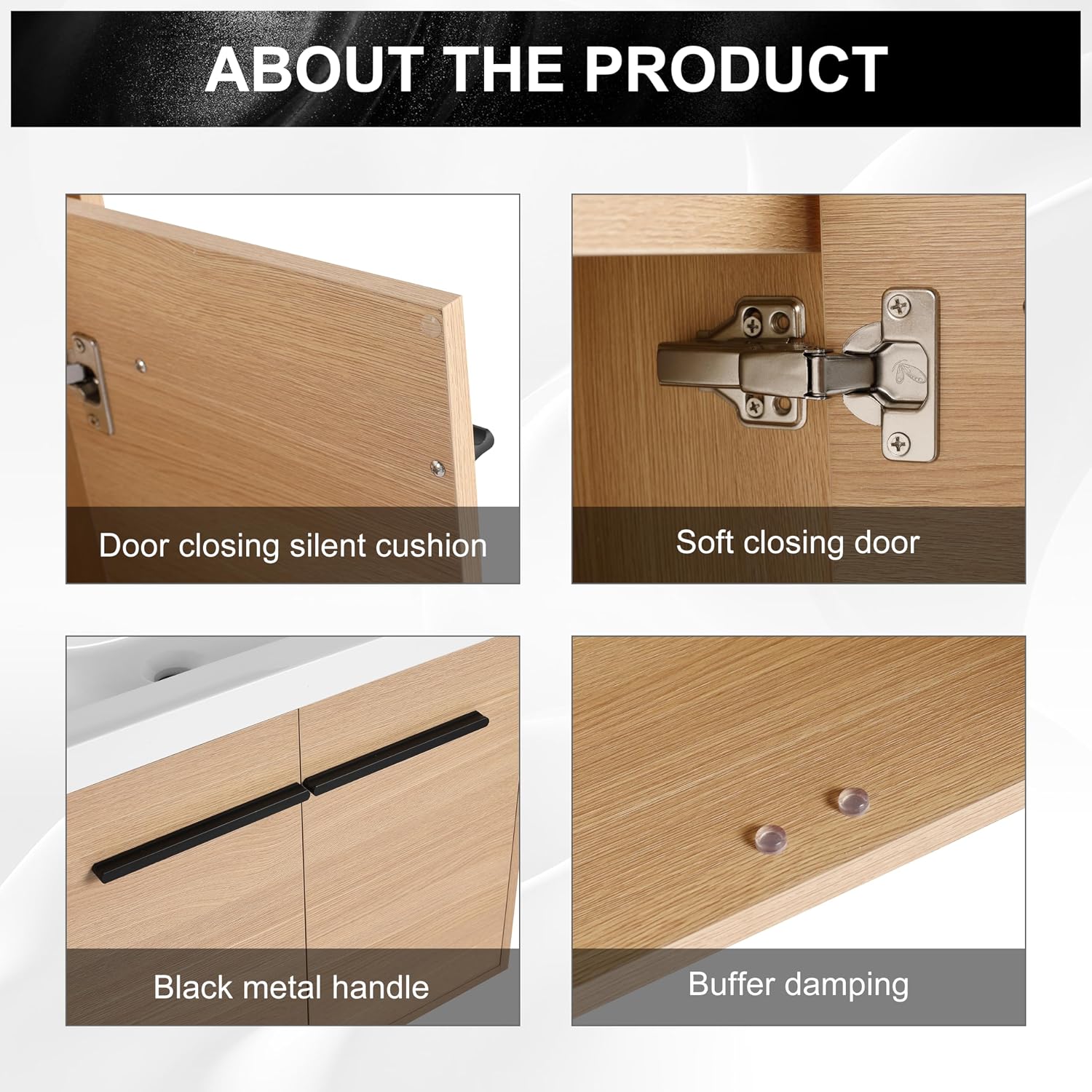 24 Inch Floating Bathroom Vanity with Sink, 24'' Wall Mount Vanity with Resin Countertop, Soft Close Doors, Double Door Storage Cabinet for Small Bathroom, Apartment, Powder Room