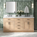DKB Isabella 72' Oak Double Bathroom Vanity with Sink, 1.5' Carrara White Marble Countertop, Rectangle Undermount Sinks, 4 Soft Closing Doors, 6 Dovetail Drawers