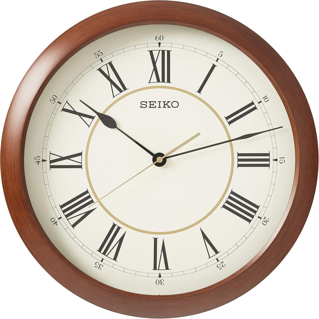 SEIKO 16 Inch Roman Numeral Wood Finish Wall Clock