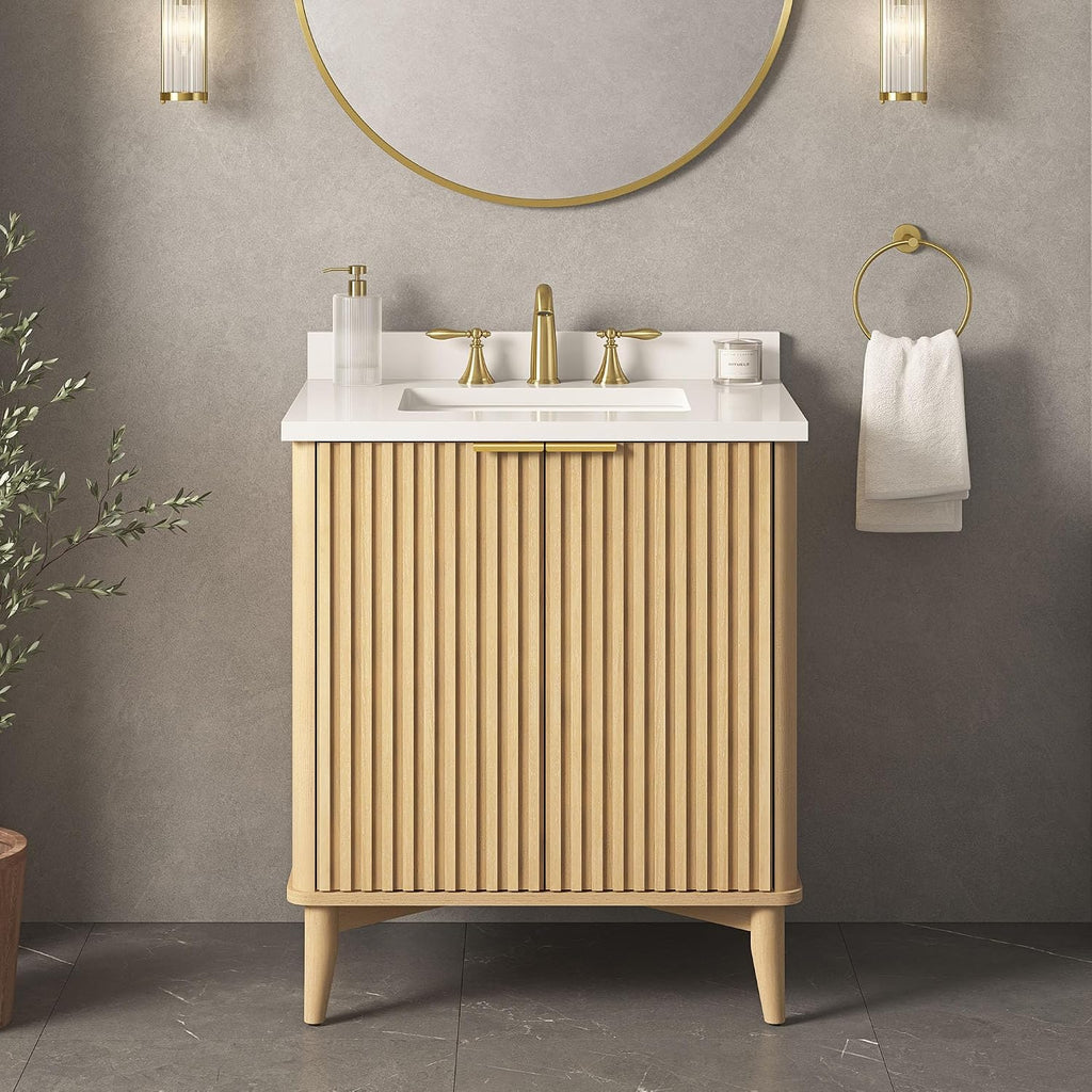 OVE Decors Indy 30 in. Undermount Single Sink Bathroom Vanity with White Engineered Marble Top, Rustic Ash