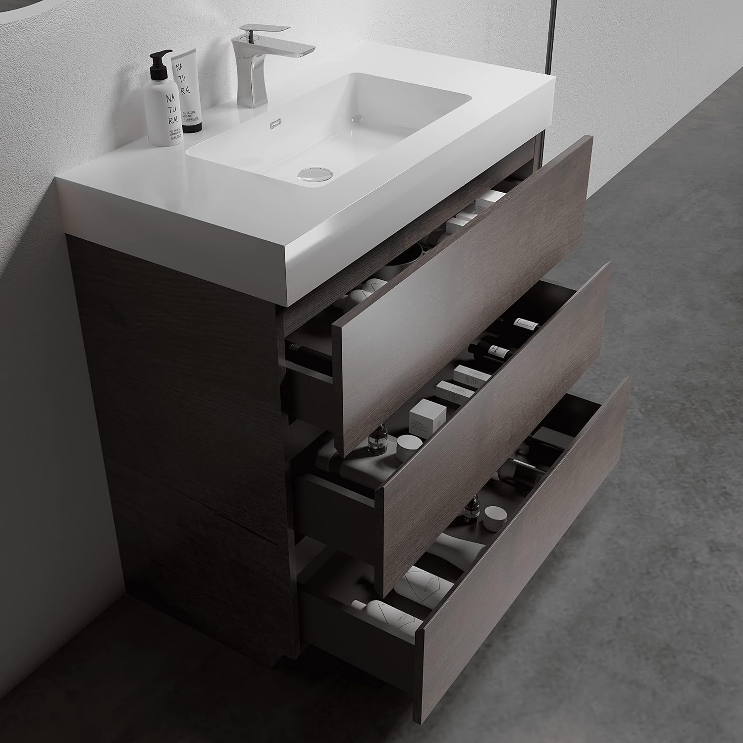 Alice 36 Inch Bathroom Vanity with Sink with Overflow, Large Storage Small Vanity for Modern Bathroom, One-Piece Sink Basin Minimalist Bathroom Sink Cabinet