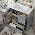 36' Modern Freestanding Bathroom Vanity with Ceramic Sink Top, 3 Drawers & Storage Shelves - MDF & Solid Wood Base
