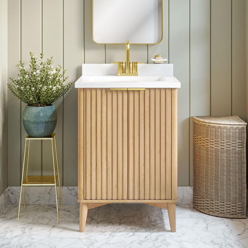 OVE Decors Indy 24 in. Undermount Single Sink Bathroom Vanity with White Engineered Marble Top, Rustic Ash