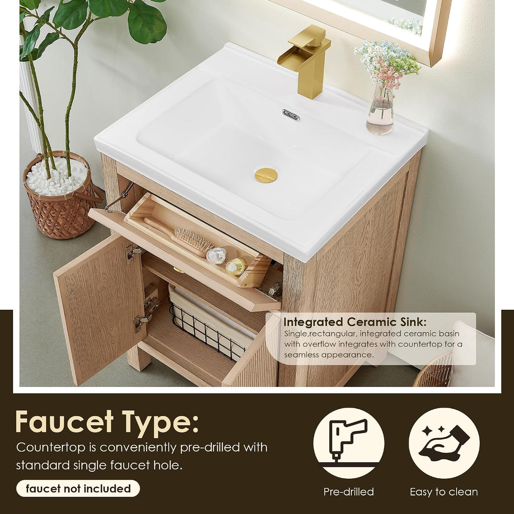 ALTAIR 24 Inch Vanity Bathroom Small Sink Vanities Single Bath Large Storge Cabinet with Ceramic Sinks Countertop Soft Closing Doors and Dovetail Drawers Modern Pre-Assembled