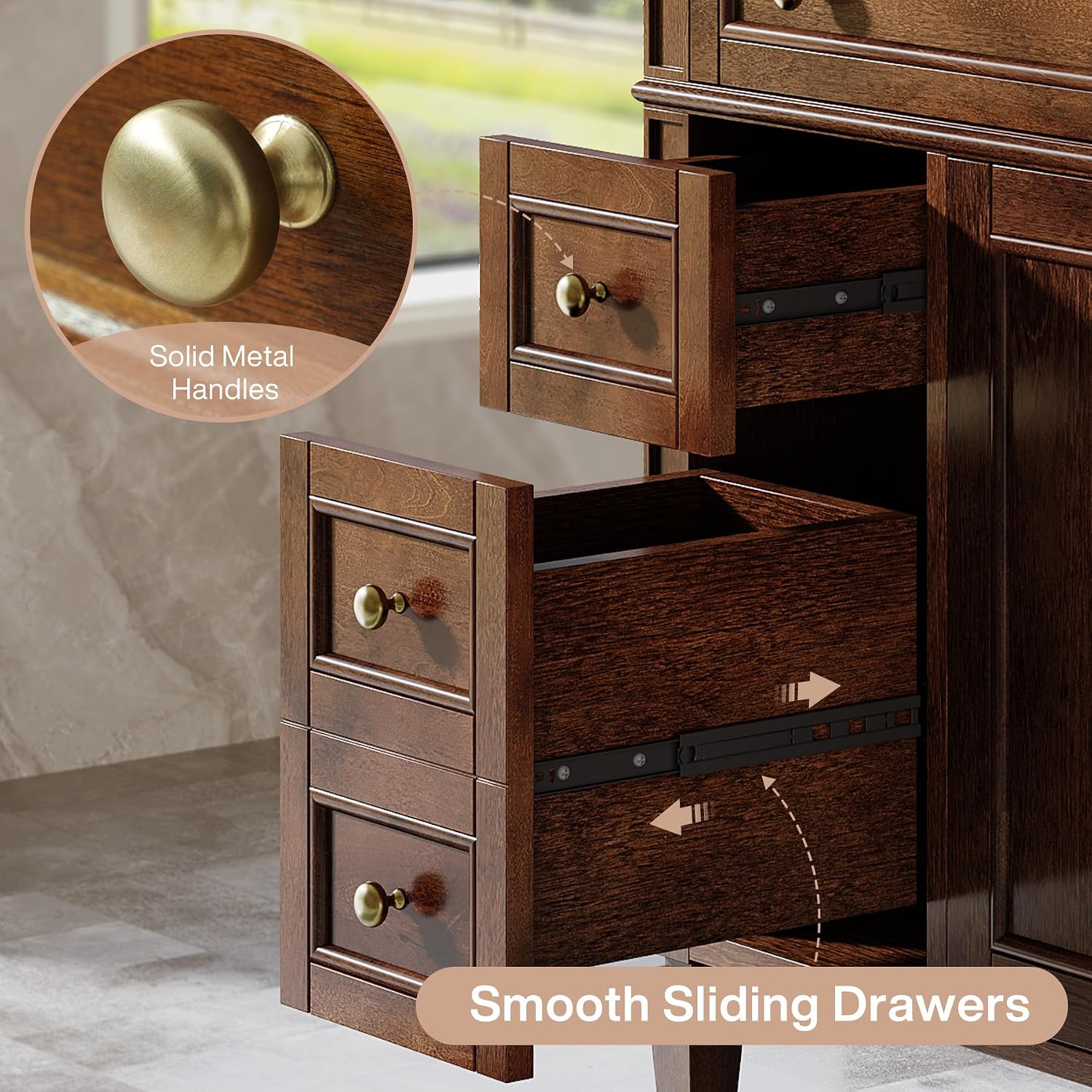 Tribesigns 36' Bathroom Vanity with Sink, Farmhouse Bathroom Sink Cabinet with 4 Drawers & 2 Doors, Bath Storage Vanity Sink with Metal Handles, Solid Wood Frame, Paint Surface Brown