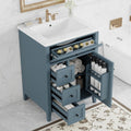 24-inch Bathroom Vanity with Sink, Free-Standing Single Storage Cabinet with Tilt-Out Drawer, 3 Drawers, Adjustable Shelf & Storage Rack, Vanity with Ceramic Basin for Bathroom (Blue Grey)