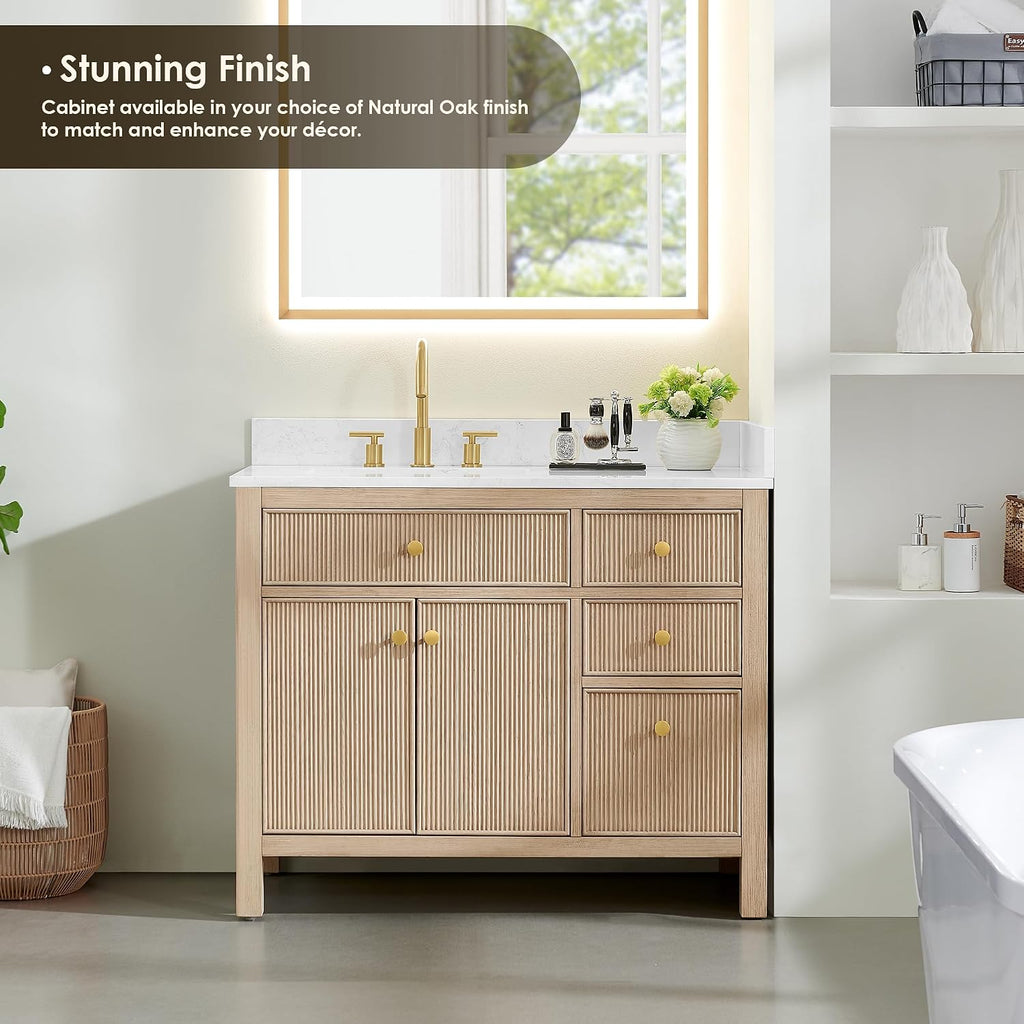 Cerrito 42' Wood Vanity in Natural Oak Grain Engineered Stone Top no Mirror