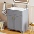 24 Inch Bathroom Vanity with Ceramic Basin and Countertop, Modern Bathroom Vanity with Sink, Narrow Design for Small Bathroom (Grey)