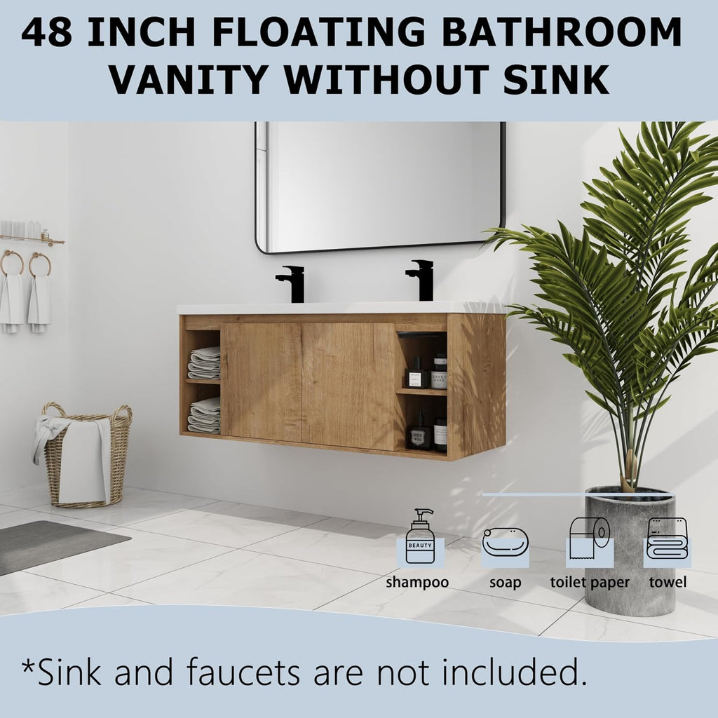 48 Inch Bathroom Vanity Without Sink Top,48' Floating Bathroom Vanity No Sink Top,Modern Floating Vanity Cabinet for Bathroom,Wall Mounted Plywood Vanity Cabinet,Brown