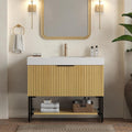36'' Modern Bathroom Vanity with Sink, Freestanding Oak Plywood Cabinet with Rectangular Acrylic Integrated Basin, Bathroom Vanities Cabinet with Drawer and Open Shelf-Lund, Golden Oak