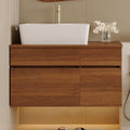 32' Floating Bathroom Vanity with Single Sink, Modern Wall Mounted Bathroom Vanities with Above Ceramic Basin, Wood Bathroom Vanity Cabinet with 1 Drawers and 2 Storage Cabinets, Walnut