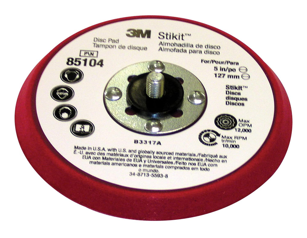 3M Stikit Low Profile Disc Pad 85104, Silver Face, Red Foam, 5' x 3/8 in 5/16-24 External, 10 per case