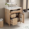Bathroom Vanity with Sink 30 Inch, Tip-Out Drawer and Door Rack, Adjustable Shelf, Soft-Closing System, Solid Wood Legs, Light Wood