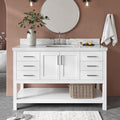 ARIEL Magnolia 54-inch Bathroom Vanity with Sink,Solid Wood, 1.5-inch Italian Carrara Marble Countertop, Single Rectangular Porcelain Sink, Soft Closing Doors, Dovetail Drawers, White