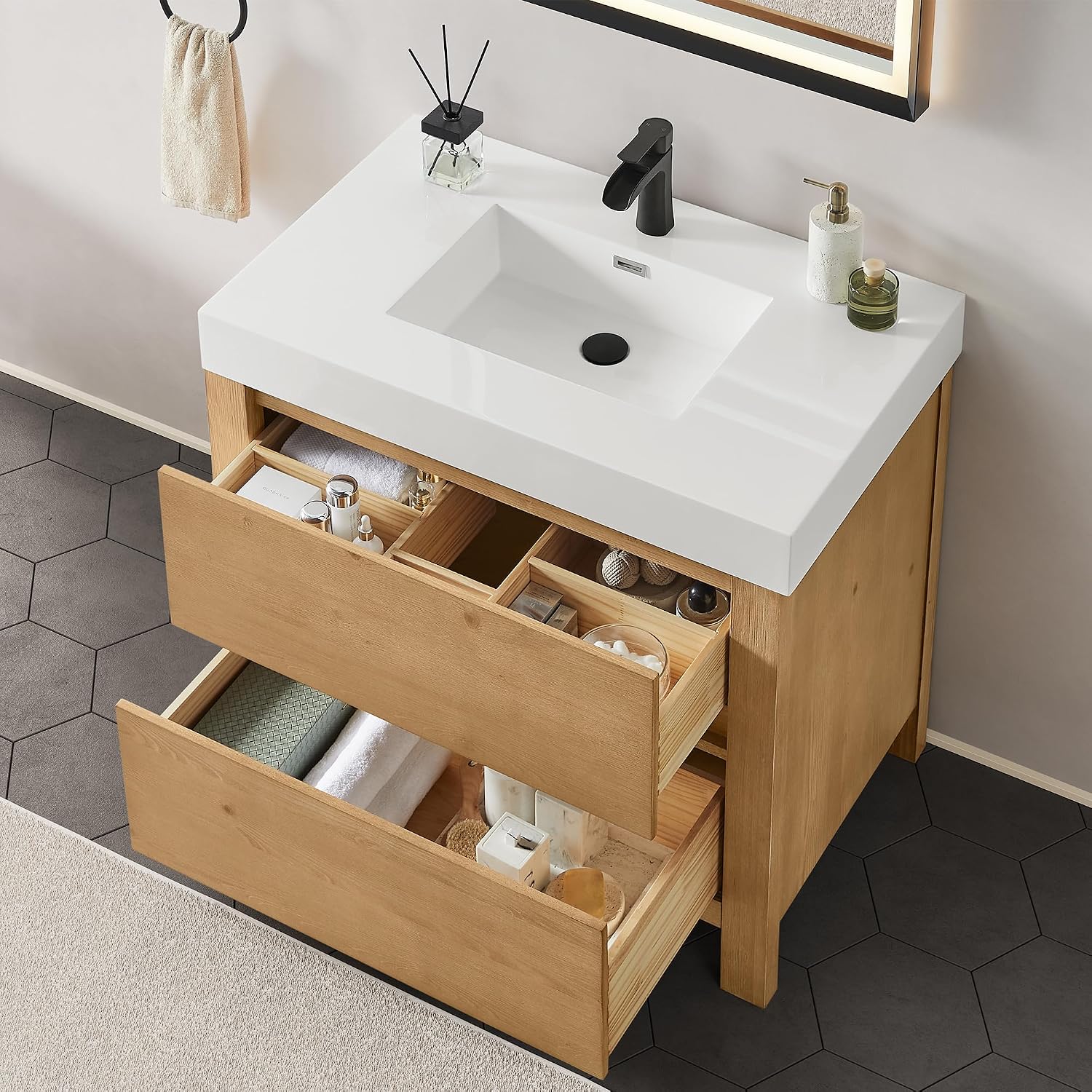 ALTAIR 36 Bathroom Vanity with Sink Mordern Freestanding Single Vanities Light Brown Large Storge Cabinet with Ceramic Countertop Pre-Assembled Bath Fixtures