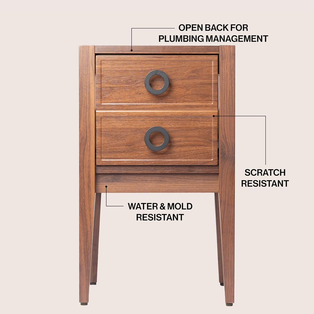 JONATHAN Y Corbin 20 in. W x 18 in. D x 33 in. H Modern 1-Drawer Freestanding Bathroom Vanity Base Only with Black Handles, Walnut (Sink Basin Not Included) VAN2000B