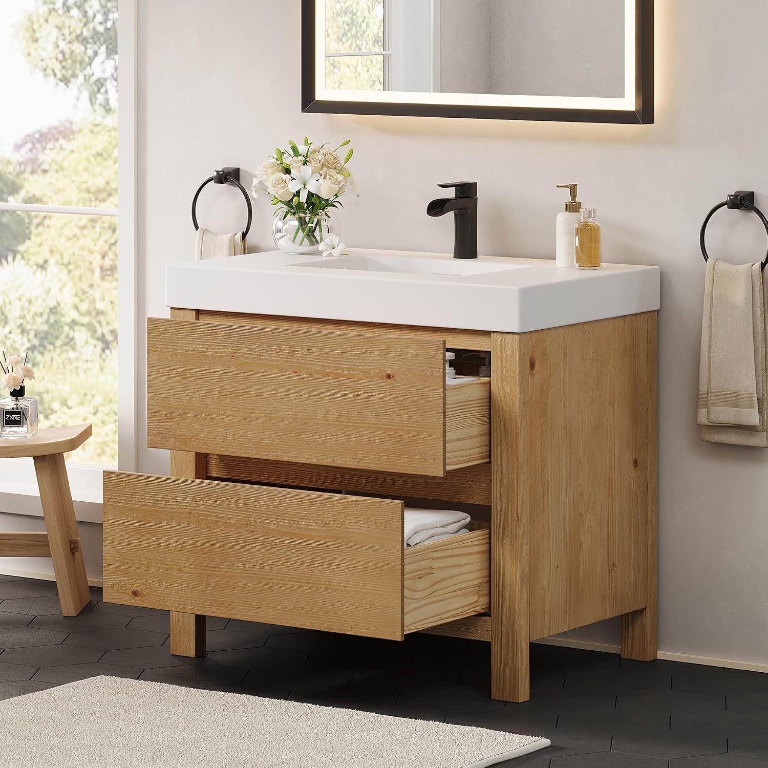 ALTAIR 36 Bathroom Vanity with Sink Mordern Freestanding Single Vanities Light Brown Large Storge Cabinet with Ceramic Countertop Pre-Assembled Bath Fixtures