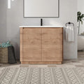 40' Bathroom Vanity with Sink, 40 Inch FreeStanding Vanity, Single Sink Floor Stand Vanity Combo, Modern Brown Bathroom Vanity Set with 2 Soft-Close Door and White Basin Sink