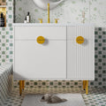 Merax 36 Inch Bathroom Vanity with Sink, Modern Bathroom Vanity Storage Cabinet with Soft-Closing Door and Drop-Down Door, Resin Basin Sink Top, Solid Wood Frame, Painted Finish， White