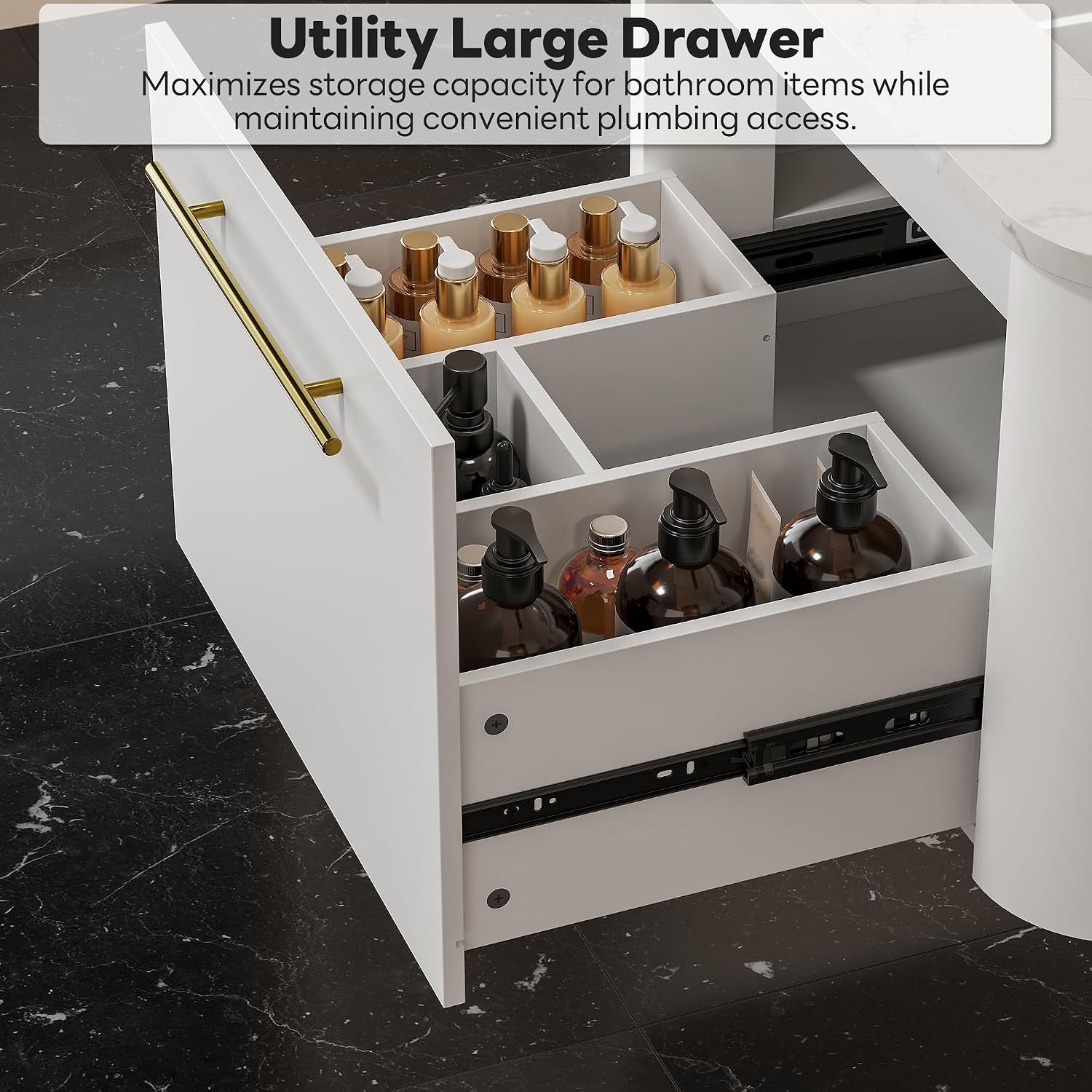 LIKIMIO 30' Bathroom Vanity with Sink, Floating Bathroom Vanity with 1 Drawer, Engineered Stone Countertop with Undermount Ceramic Sink, Wall Mounted Bathroom Vanity, Gold Handle, Easy Assembly, White