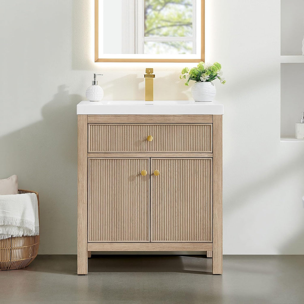 ALTAIR 30 Inch Vanity Bathroom Small Sink Vanities Single Bath Large Storge Cabinet with Ceramic Sinks Countertop Soft Closing Doors and Dovetail Drawers Modern Pre-Assembled