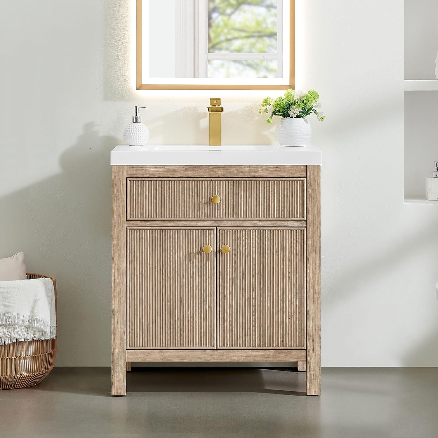 ALTAIR 30 Inch Vanity Bathroom Small Sink Vanities Single Bath Large Storge Cabinet with Ceramic Sinks Countertop Soft Closing Doors and Dovetail Drawers Modern Pre-Assembled