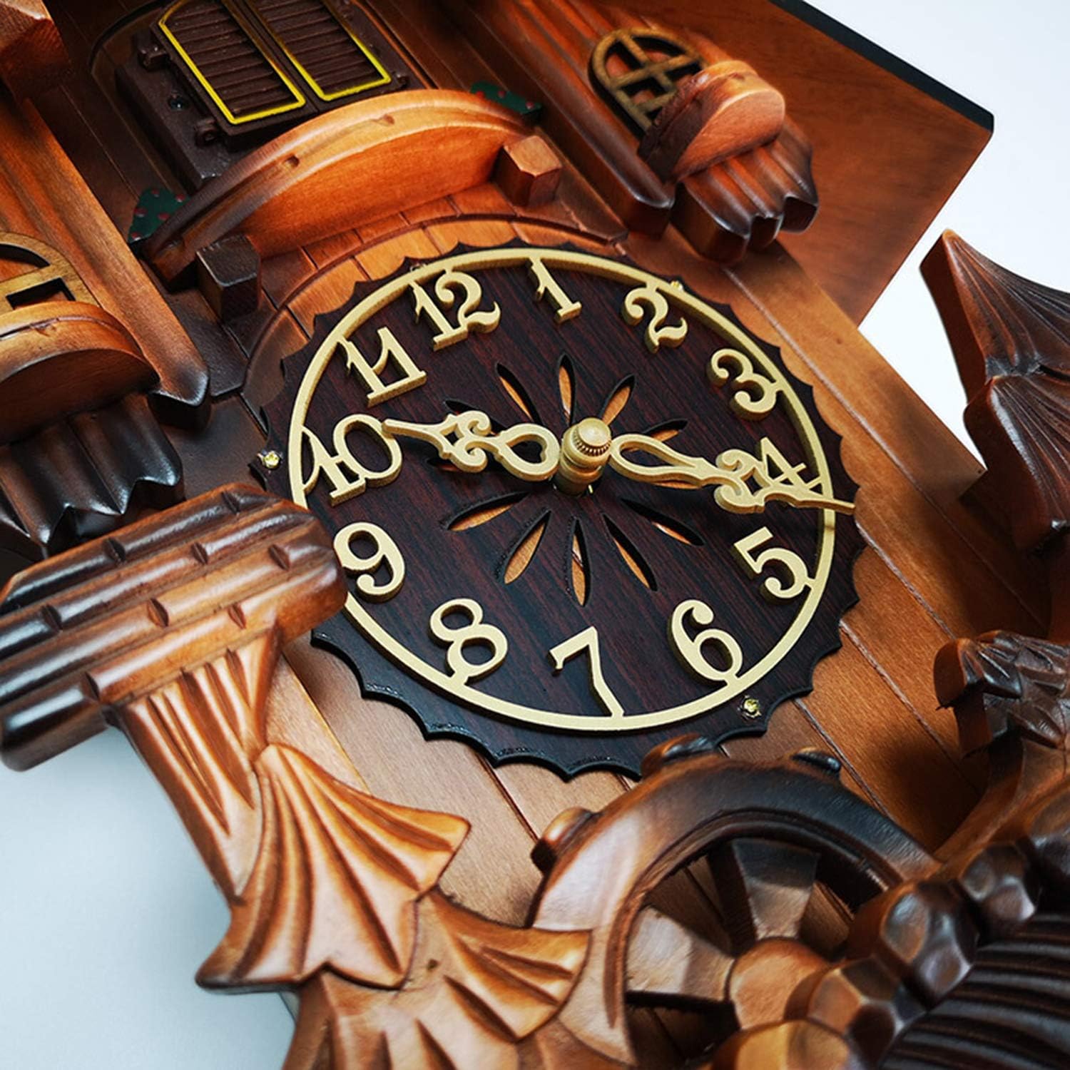 Wall Clock, Cuckoo Clock, Wooden Hand-Carved Wall Clock, Classical Silent Clock with Arabic Numerals