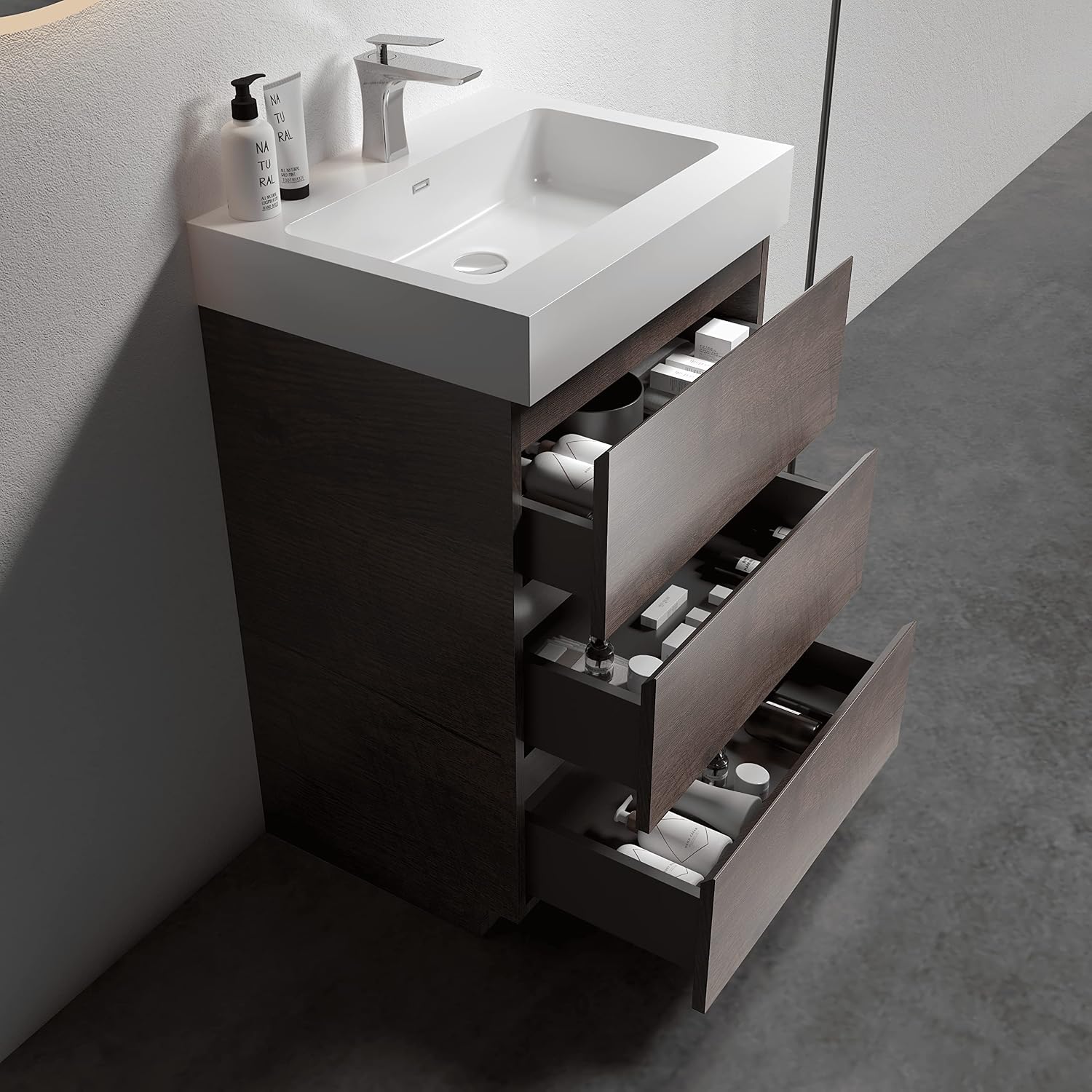 Alice 24 Inch Bathroom Vanity with Sink with Overflow, Large Storage Small Bathroom Vanity for Modern, One-Piece Sink Basin Minimalist Bathroom Sink Cabinet